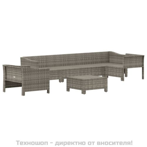 Градински лаундж комплект с възглавници 7 части полиратан сив