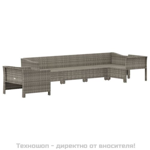 Градински комплект с възглавници, 6 части, полиратан, сив