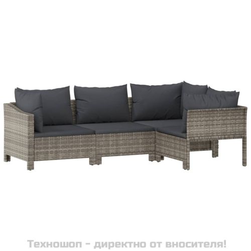 Градински комплект с възглавници, 6 части, полиратан, сив