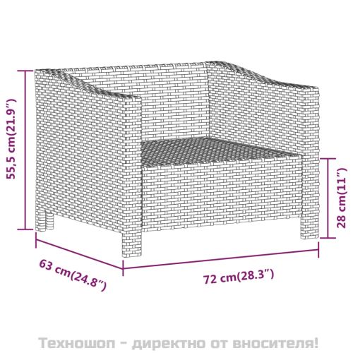 Градински комплект с възглавници, 6 части, полиратан, сив