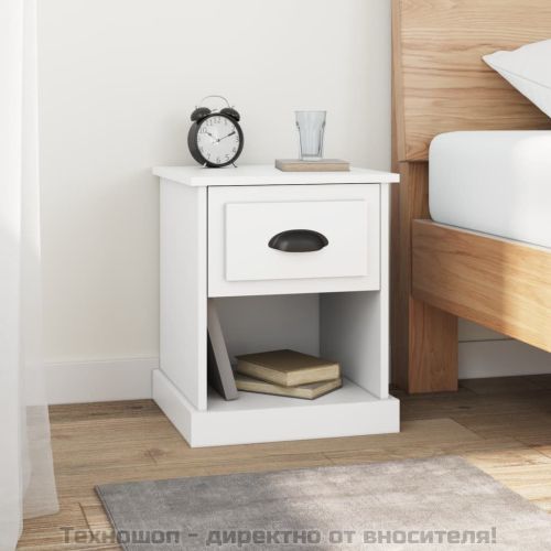 Нощни шкафчета, 2 бр, бели, 39x39x47,5 см, инженерно дърво