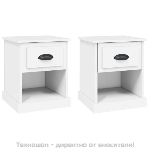 Нощни шкафчета, 2 бр, бели, 39x39x47,5 см, инженерно дърво