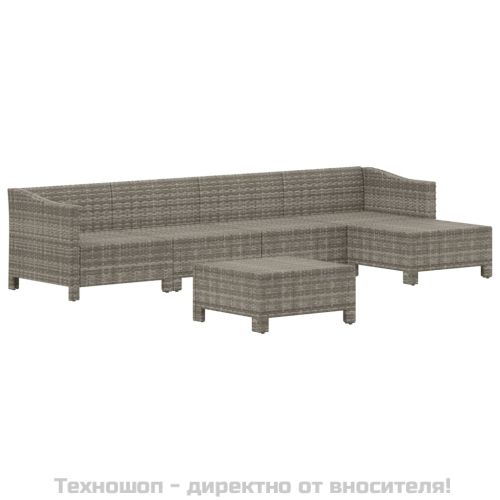 Градински комплект с възглавници, 6 части, полиратан, сив