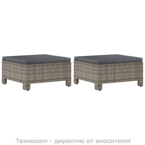 Градински комплект с възглавници, 6 части, полиратан, сив