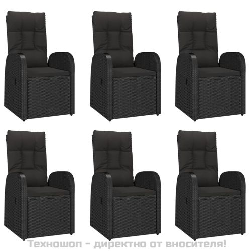 Градински трапезен комплект 7 части възглавници черен полиратан