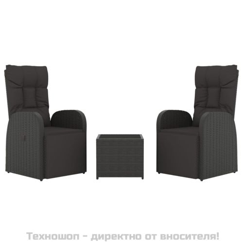Градински лаундж комплект от 3 части черен полиратан и стомана