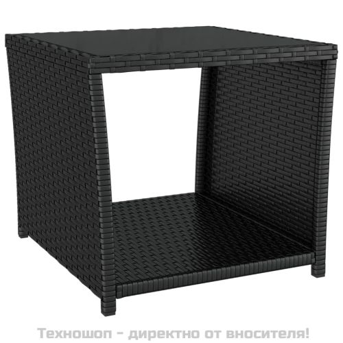 Градински лаундж комплект от 3 части черен полиратан и стомана
