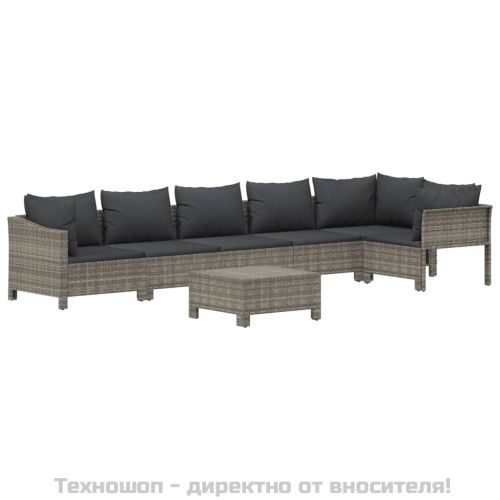 Градински лаундж комплект с възглавници 7 части полиратан сив