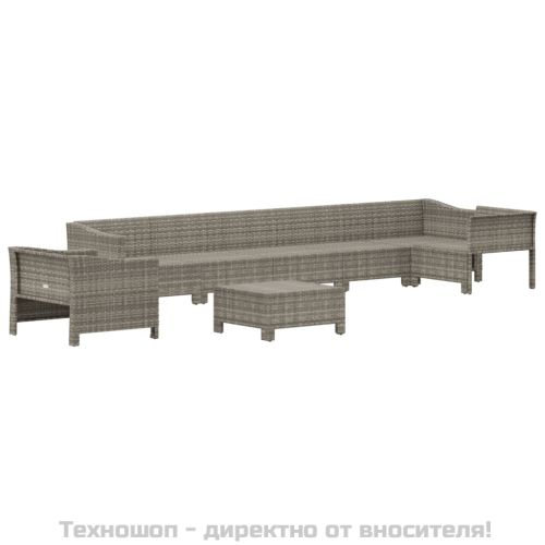 Градински комплект с възглавници, 8 части, полиратан, сив