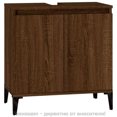 Шкаф за мивка, кафяв дъб, 58x33x60 см, инженерно дърво