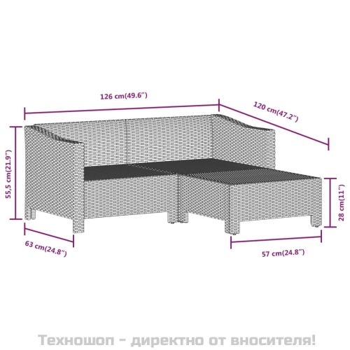 Градински комплект с възглавници, 6 части, полиратан, сив