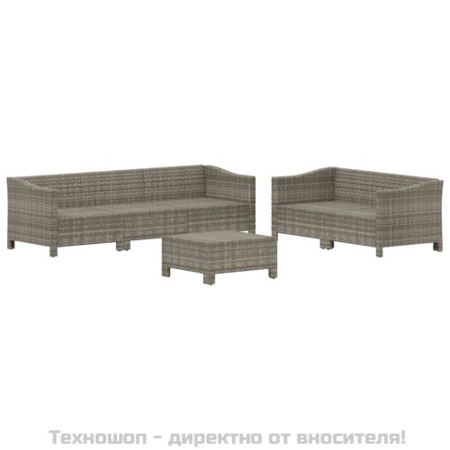 Градински комплект с възглавници, 6 части, полиратан, сив