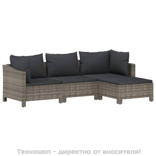 Градински комплект с възглавници, 6 части, полиратан, сив