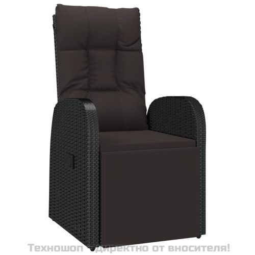 Градински трапезен комплект, 3 части, черен, полиратан и акация