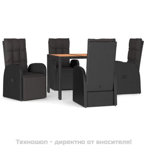 Градински трапезен комплект възглавници 5 части черен полиратан