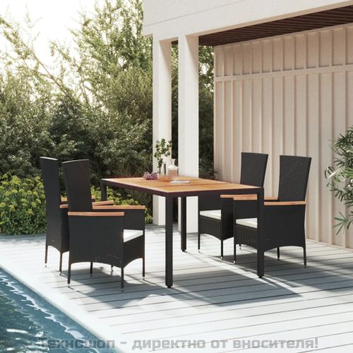 Градински трапезен комплект възглавници 5 части черен полиратан