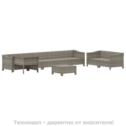 Градински лаундж комплект с възглавници 9 части сив полиратан