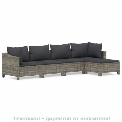 Градински лаундж комплект с възглавници 5 части сив полиратан