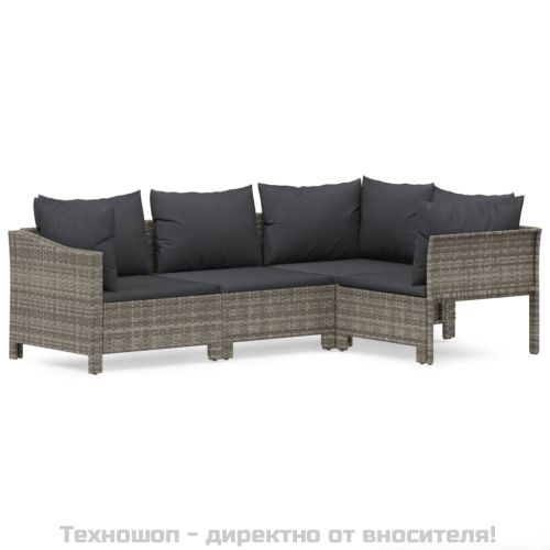 Градински лаундж комплект с възглавници 4 части сив полиратан