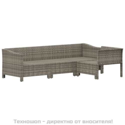 Градински лаундж комплект с възглавници 4 части сив полиратан