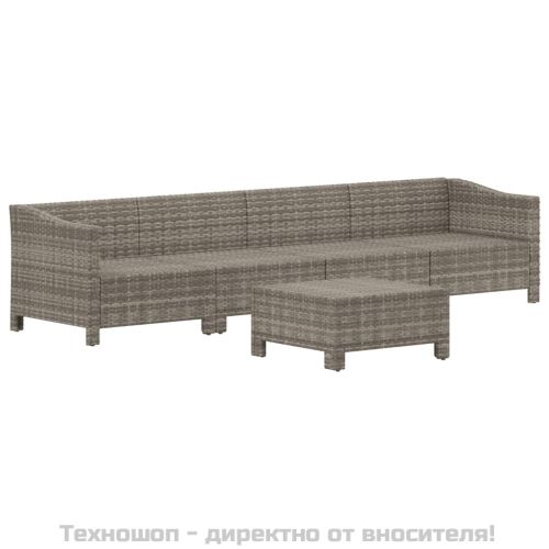 Градински лаундж комплект с възглавници 5 части сив полиратан