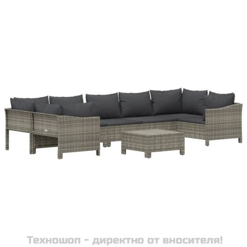 Градински комплект с възглавници, 8 части, полиратан, сив