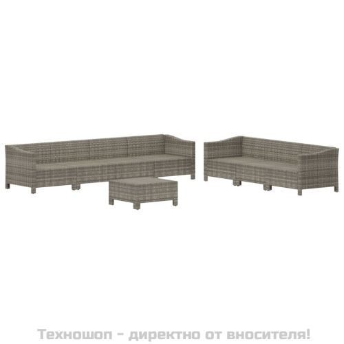 Градински комплект с възглавници, 8 части, полиратан, сив