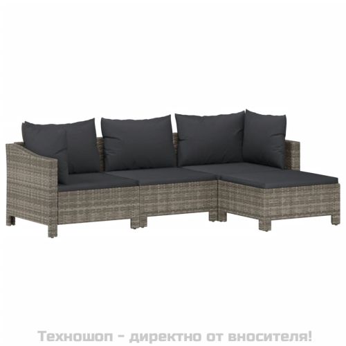 Градински комплект с възглавници, 8 части, полиратан, сив