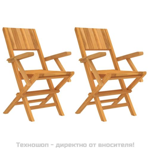Сгъваеми градински столове, 2 бр, 55x61x90 см, тик масив