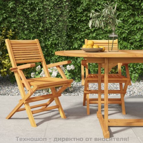 Сгъваеми градински столове, 2 бр, 55x62x90 см, тик масив