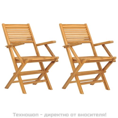 Сгъваеми градински столове, 2 бр, 55x62x90 см, тик масив