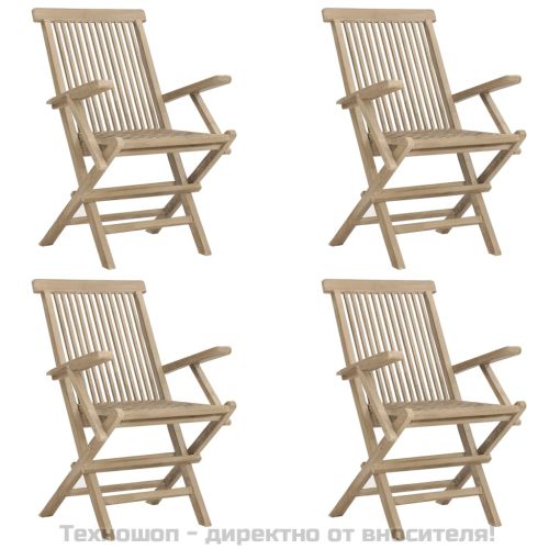 Градински трапезен комплект, 5 части, сив, тиково дърво масив