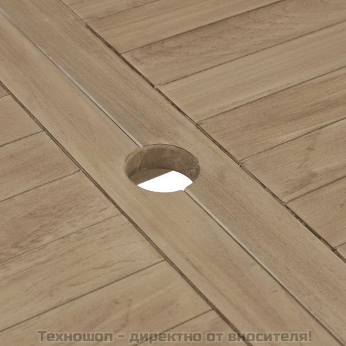 Градински трапезен комплект, 5 части, сив, тиково дърво масив