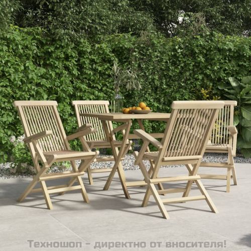 Сгъваеми градински столове, 4 бр, сиви, 56x61x89 см, тик масив