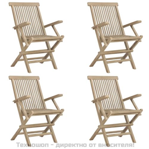 Сгъваеми градински столове, 4 бр, сиви, 56x61x89 см, тик масив