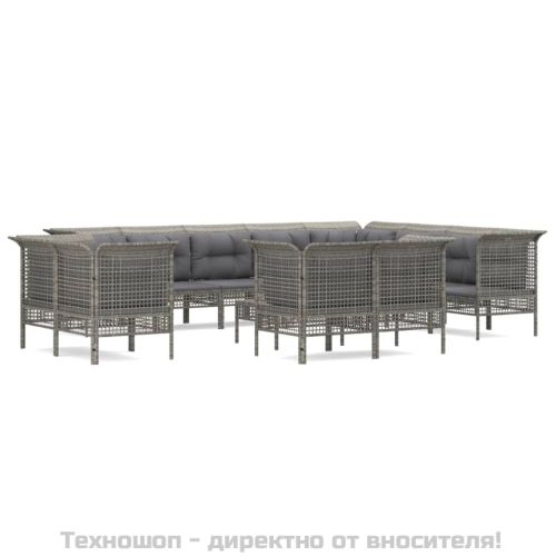 Градински комплект с възглавници 13 части сив полиратан