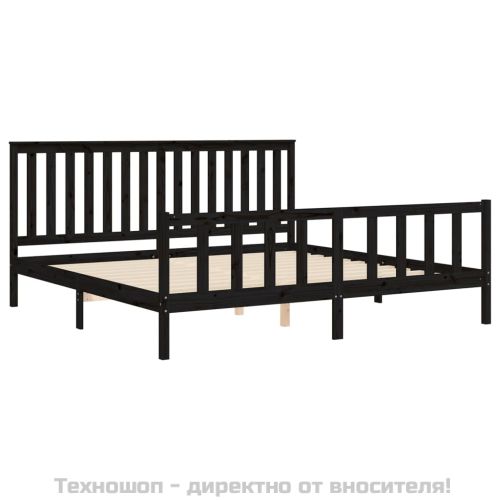 Рамка за легло с табла, черна, 200x200 см, бор масив