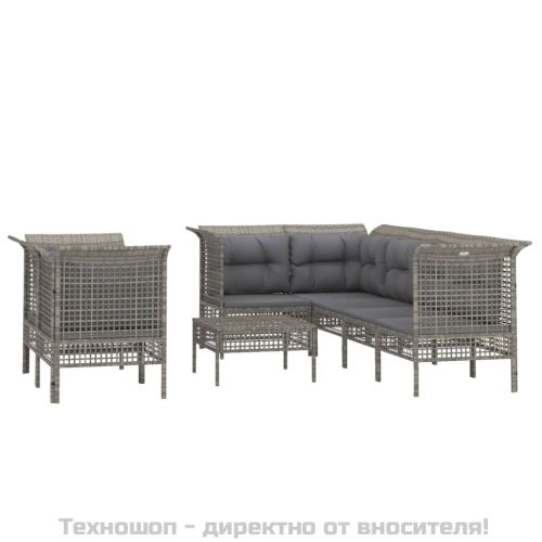 Градински комплект с възглавници, 8 части, полиратан, сив