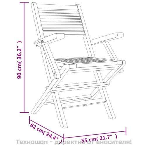 Сгъваеми градински столове, 6 бр, 55x62x90 см, тик масив
