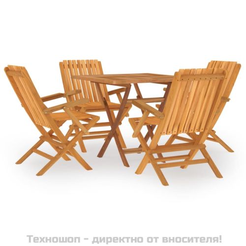 Градински трапезен комплект, 5 части, тиково дърво масив