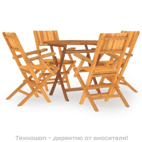 Градински трапезен комплект, 5 части, тиково дърво масив