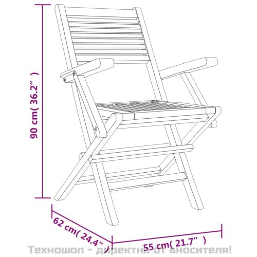 Сгъваеми градински столове, 4 бр, 55x62x90 см, тик масив