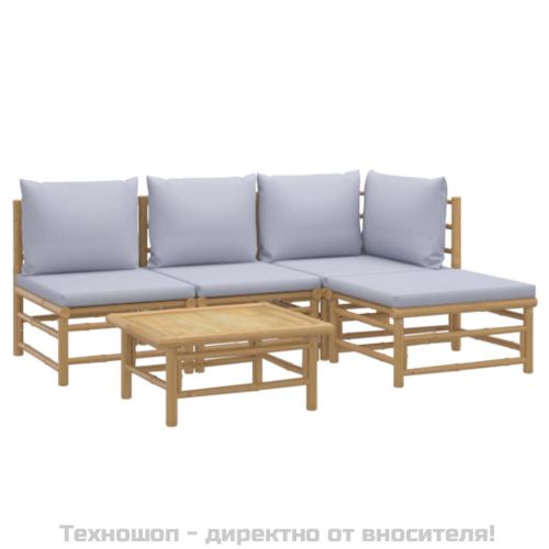 Градински комплект със светлосиви възглавници 5 части бамбук