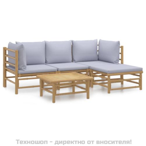 Градински лаундж комплект 5 части светлосиви възглавници бамбук