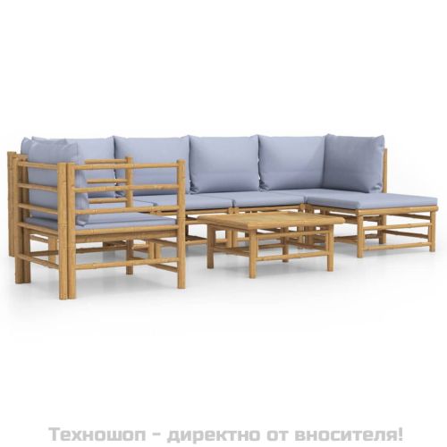 Градински лаундж комплект 7 части светлосиви възглавници бамбук