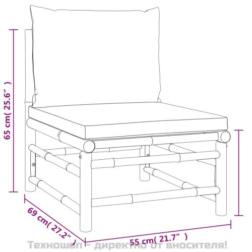 Градински лаундж комплект 7 части светлосиви възглавници бамбук