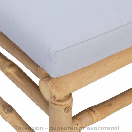 Градински ъглови дивани, 2 бр, светлосиви възглавници, бамбук