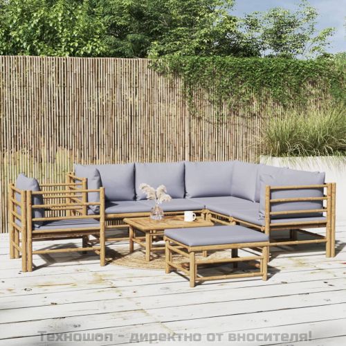 Градински лаундж комплект 8 части светлосиви възглавници бамбук