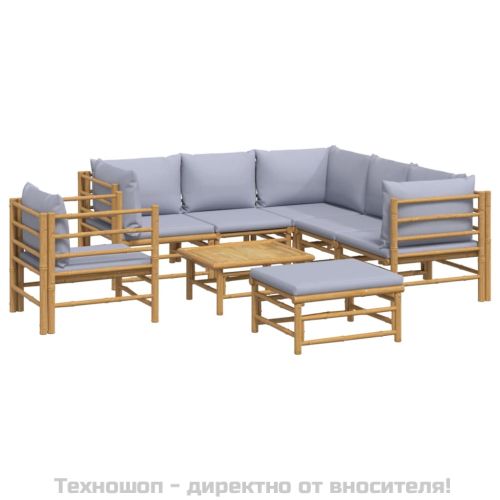 Градински лаундж комплект 8 части светлосиви възглавници бамбук