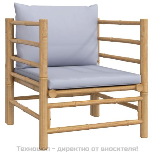 Градински лаундж комплект 8 части светлосиви възглавници бамбук